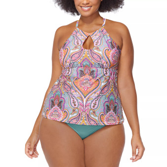 Raisins Plus Size Silk Road Rosalie Keyhole Tankini Top & Matching Bottoms