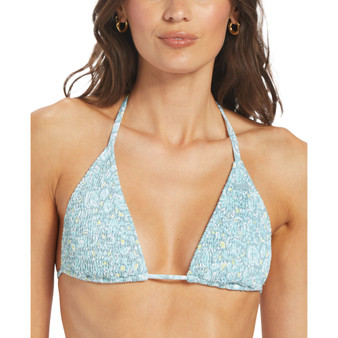 Juniors' Seaside Tropics Smocked Tiki Triangle Bikini Top