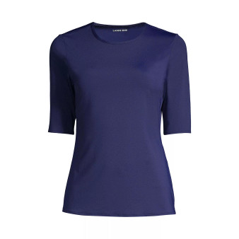 Women's Crew Neck Elbow Sleeve Rash Guard UPF 50 Sun Protection Modest Swim Tee