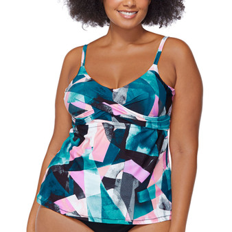 Plus Size Printed Art District Aries Twist-Front Tankini Swim Top
