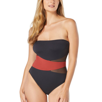 Women's Contours Level Bandeau Mesh Tummy-Control One-Piece Swimsuit