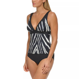 Women's Printed Plunge Tankini Top & Solid Hipster Bottoms