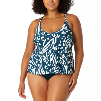 Plus Size Printed Tankini Top & High-Waist Bikini Bottoms