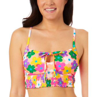 Juniors' Pressed Floral Smock-Front Cami Bikini Top, Created for Macy's