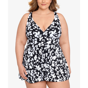 Plus Size Printed Tummy-Control Flyaway Swimdress, Created for Macy's