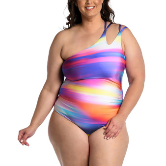 Plus Size Sunset Shores One-Shoulder Strappy One-Piece Swimsuit