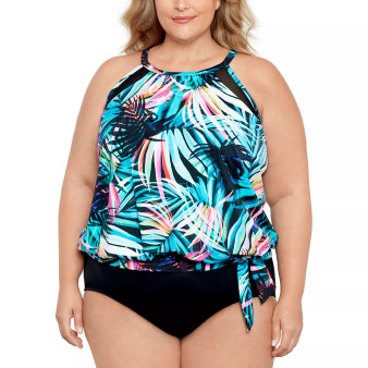 Plus Size Printed Tankini Top & Tummy Control Bottoms, Created for Macy's