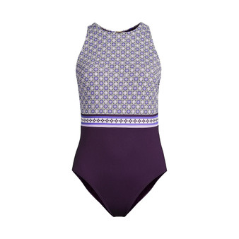 Women's Chlorine Resistant High Neck High Leg Portrait Back Swimsuit