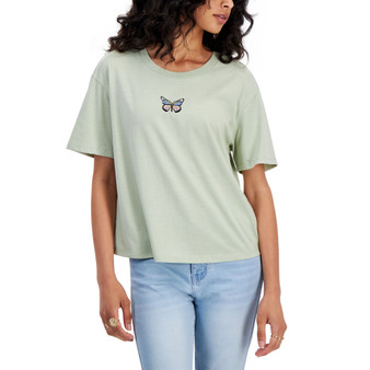 Juniors' Butterfly Embroidery T-Shirt