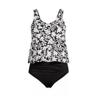 Women's D-Cup V-neck One Piece Fauxkini Swimsuit Faux Tankini Top