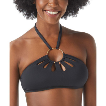 Logo-Ring Cutout Halter Bikini Top