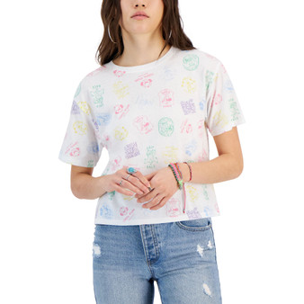 Juniors' Printed Short-Sleeved Crop T-Shirt