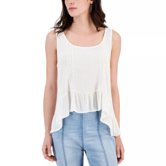 Juniors' Ruffled Crochet-Trim Tank Top
