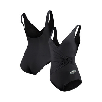 Women's Black Philadelphia Eagles Pearl Clara Wrap One-Piece Swimsuit