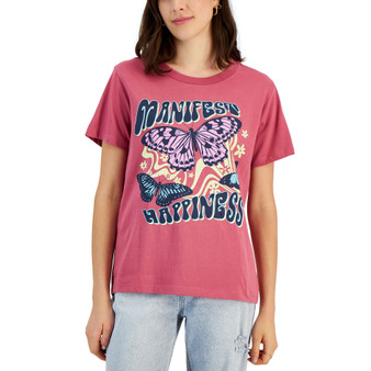 Juniors' Manifest Happiness Graphic T-Shirt