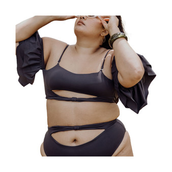 Women's Plus Size Ty cutout bikini top with ruffle sleeves