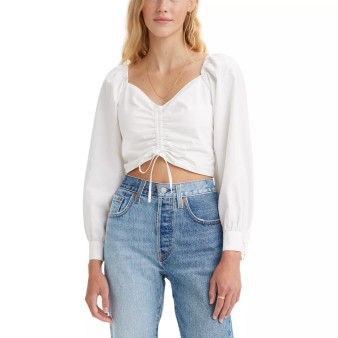 Women's Devin Cotton Drawstring-Front Long-Sleeve Top