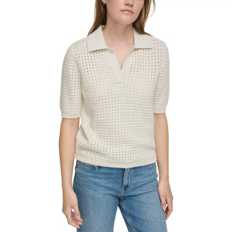 Women's Open-Stitch Short-Sleeve Polo