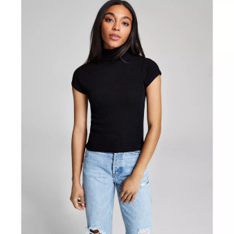 Women's Ribbed Cap-Sleeve Turtleneck Top