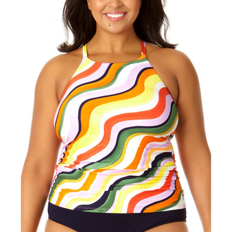 Plus Size Printed High-Neck Tankini Top