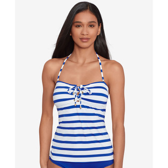 Women's Striped Lace-Up Tankini Swim Top