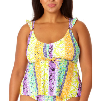 Salt + Cove Juniors' Plus Size Printed Flyaway Tankini Swim Top, Created for Macy's