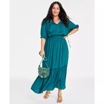Plus Size Elbow-Sleeve Tiered Maxi Dress, Created for Macy's