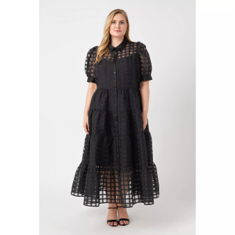 Women's Plus size Gridded Organza Tiered Maxi Dress
