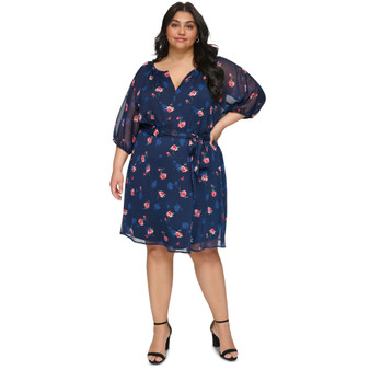 Plus Size Printed-Chiffon Fit & Flare Dress