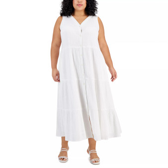Plus Size Sleeveless Button- Front Maxi Dress, Created for Macy's