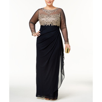 Plus Size Embroidered Illusion Gown