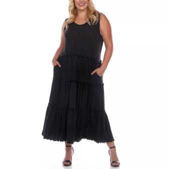 Plus Size Scoop Neck Tiered Midi Dress