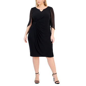 Plus Size Sheer-Sleeve Chain-Detail Sheath Dress