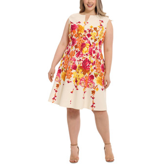 Plus Size Split-Neck Floral-Print Fit & Flare Dress