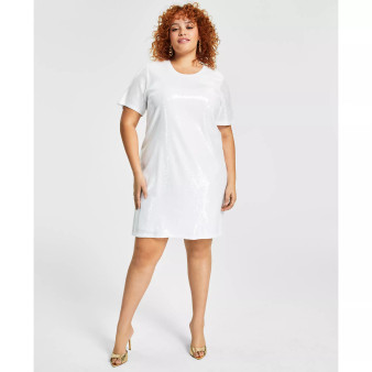 Trendy Plus Size Printed Short-Sleeve Sequin Dress