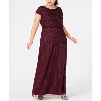 Plus Size Bead-Illusion Blouson Dress