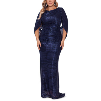 Plus Size Drape-Back Crinkled Gown