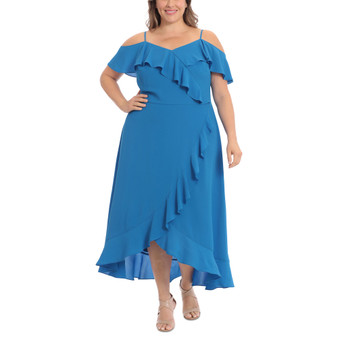 Plus Size Ruffled Cold-Shoulder Maxi Dress