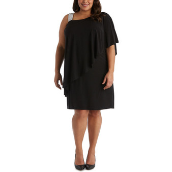 Plus Size Rhinestone-Trim One-Shoulder Dress