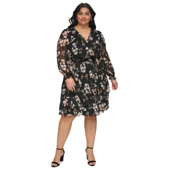 Plus Size Floral-Print Ruffled Fit & Flare Dress