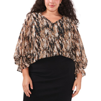 Plus Size Foil Dot Printed Balloon Sleeve Top