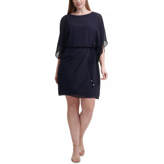 Plus Size Solid Boat-Neck Blouson Dress