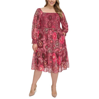 Plus Size Balloon-Sleeve Smocked Dress