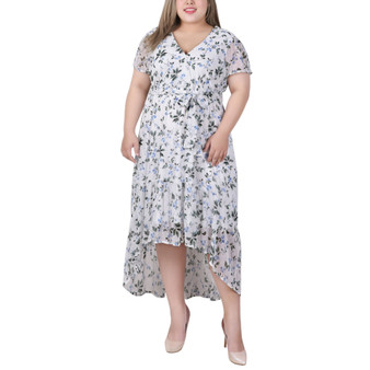 Plus Size Short Sleeve Handkerchief Hem Chiffon Dress