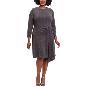 Plus Size Side-Draped Glitter-Knit Dress