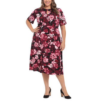 Plus Size Floral Keyhole Midi Dress