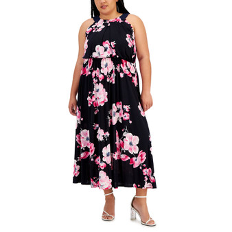 Plus Size Sleeveless Halter-Neck Midi Dress