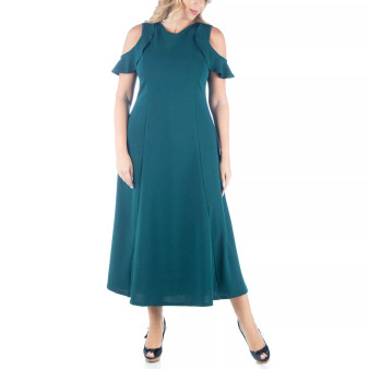 Women's Plus Size Ruffle Cold Shoulder Maxi Dress