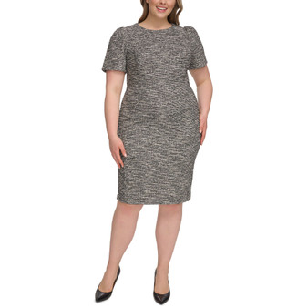 Plus Size Tweed Sheath Crewneck Dress
