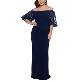 Plus Size Off-The-Shoulder Embellished-Sleeve Gown